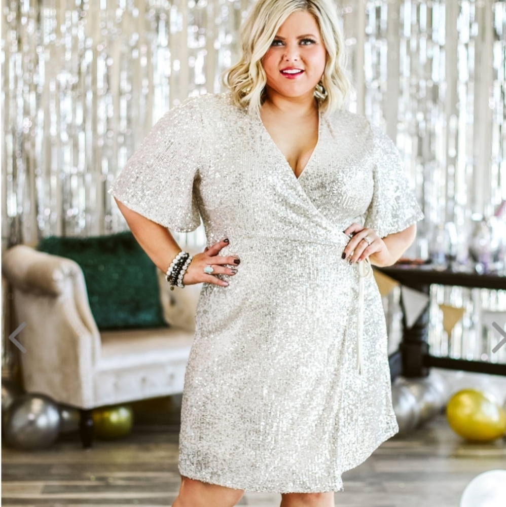 Champagne Cocktail Hour Sequin Wrap Dress 2X